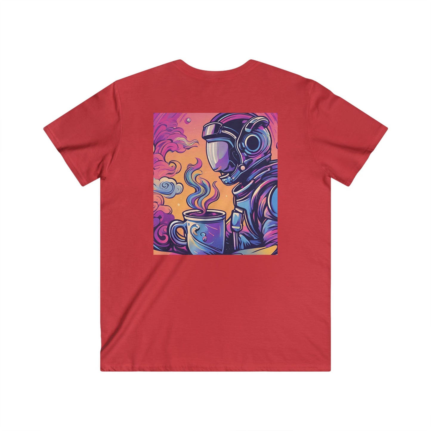Astronaut Coffee Tee — Retro Cosmic Space Helmet V-Neck Shirt