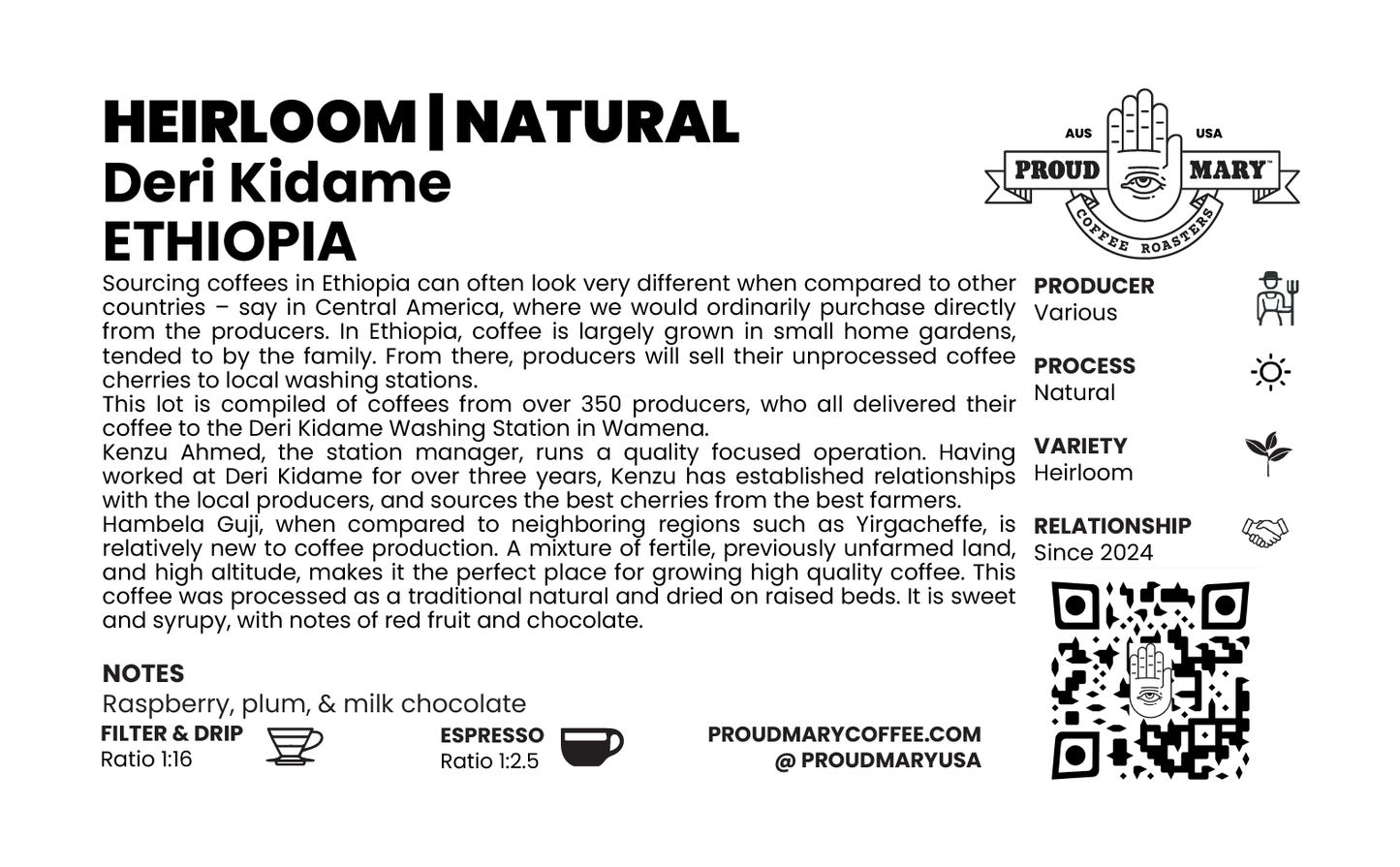 Proud Mary Coffee Roasters - ETHIOPIA | Deri Kidame | Heirloom | Natural