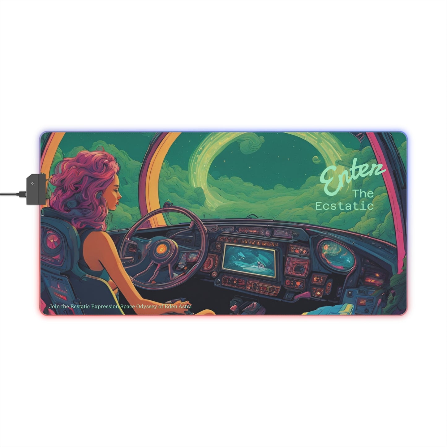 LED Gaming Mouse Pad — "Enter The Ecstatic" Retro Cyberdrive RGB Desk Mat