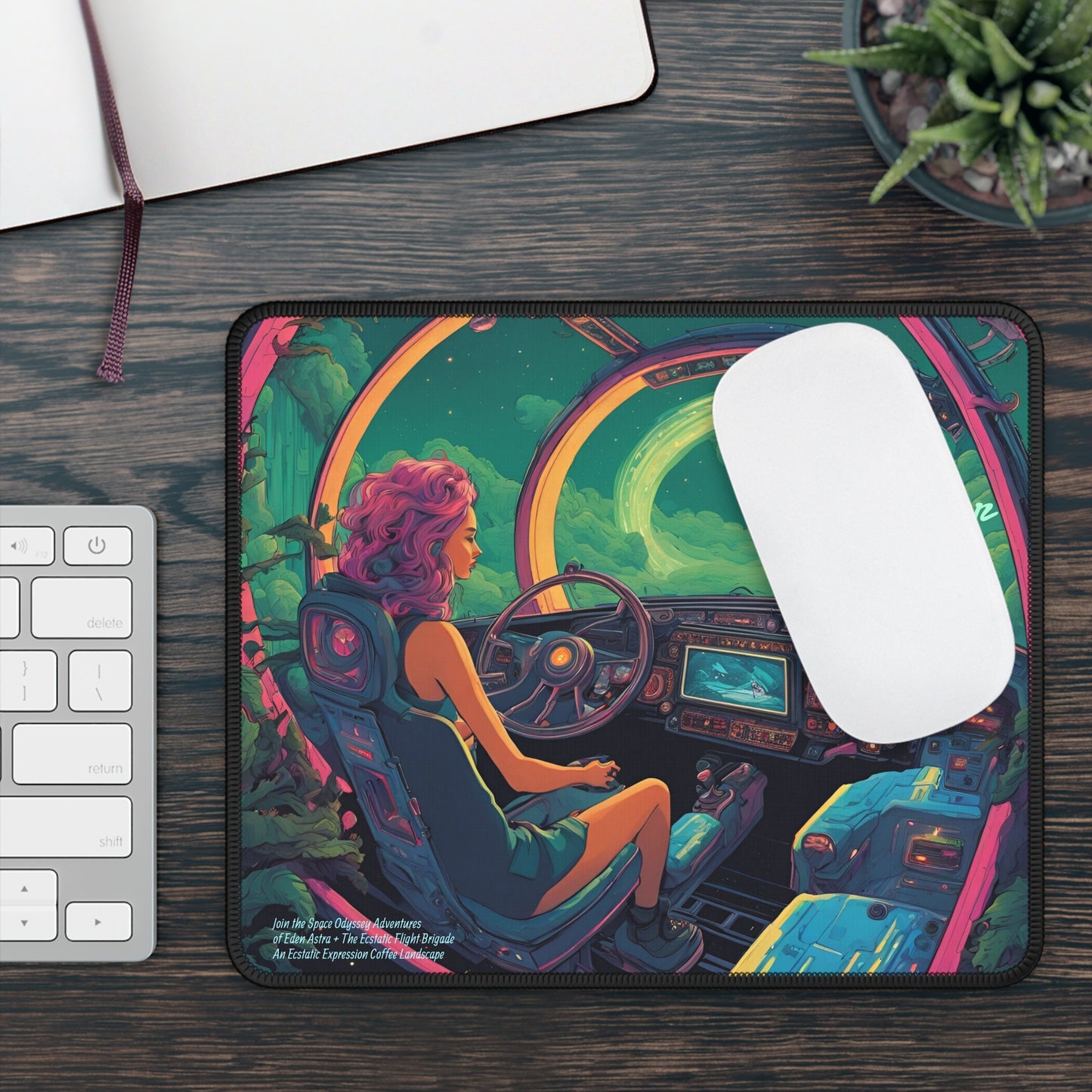 Gaming Mouse Pad — Retro Futuristic 'Enter the Ecstatic' Sci‑Fi Cockpit Design