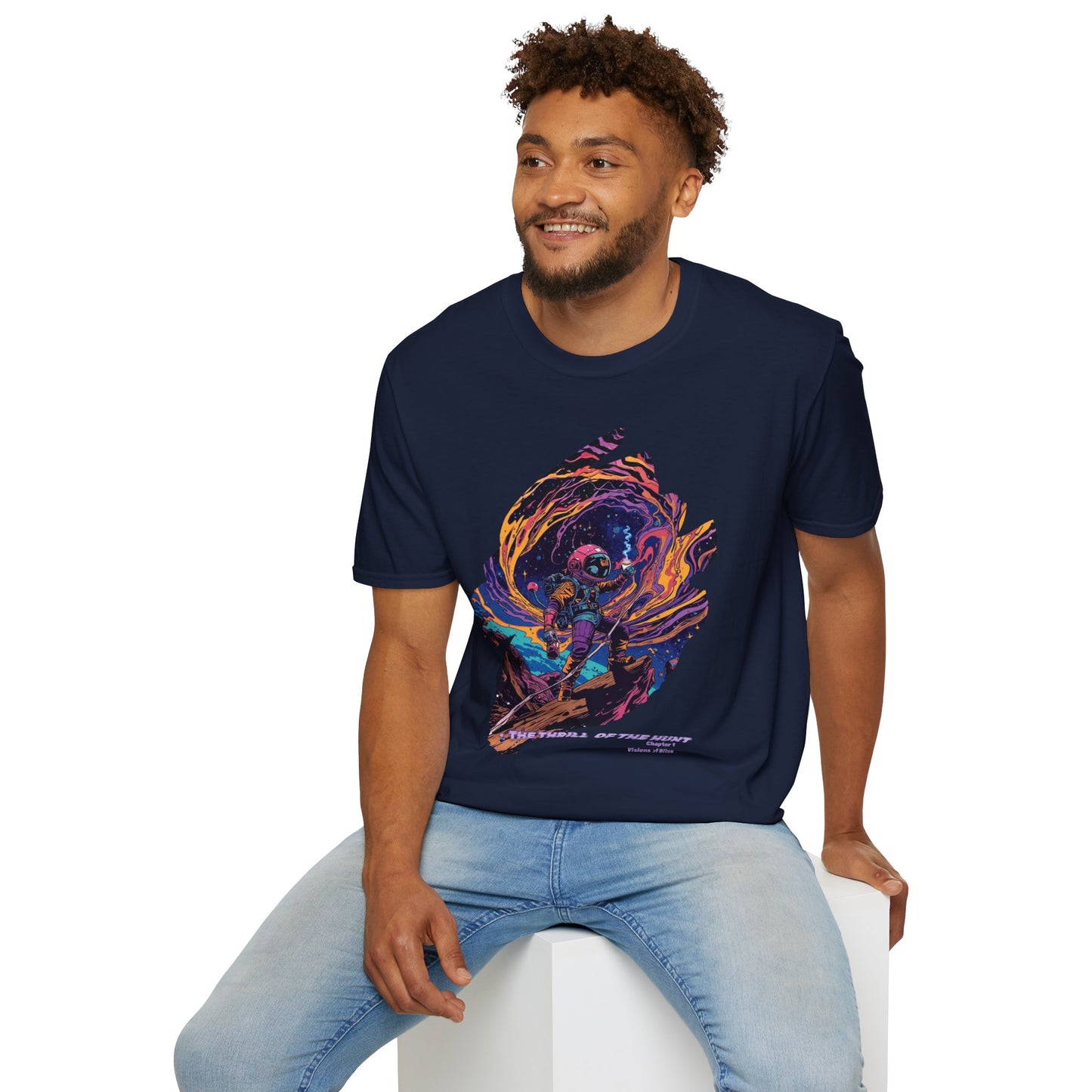 Astronaut Adventure T-Shirt — "Thrill of the Hunt" Neon Space Graphic
