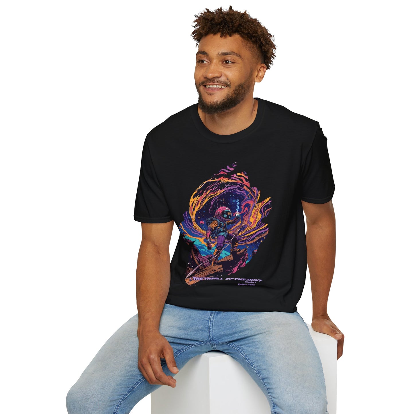 Astronaut Adventure T-Shirt — "Thrill of the Hunt" Neon Space Graphic