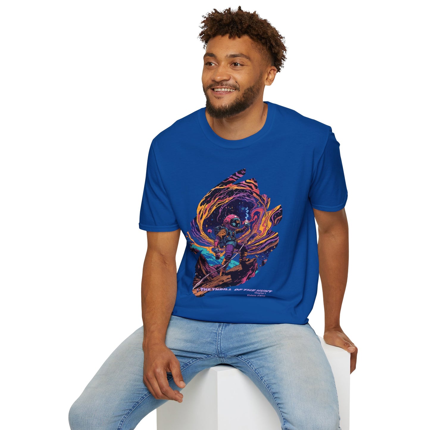 Astronaut Adventure T-Shirt — "Thrill of the Hunt" Neon Space Graphic