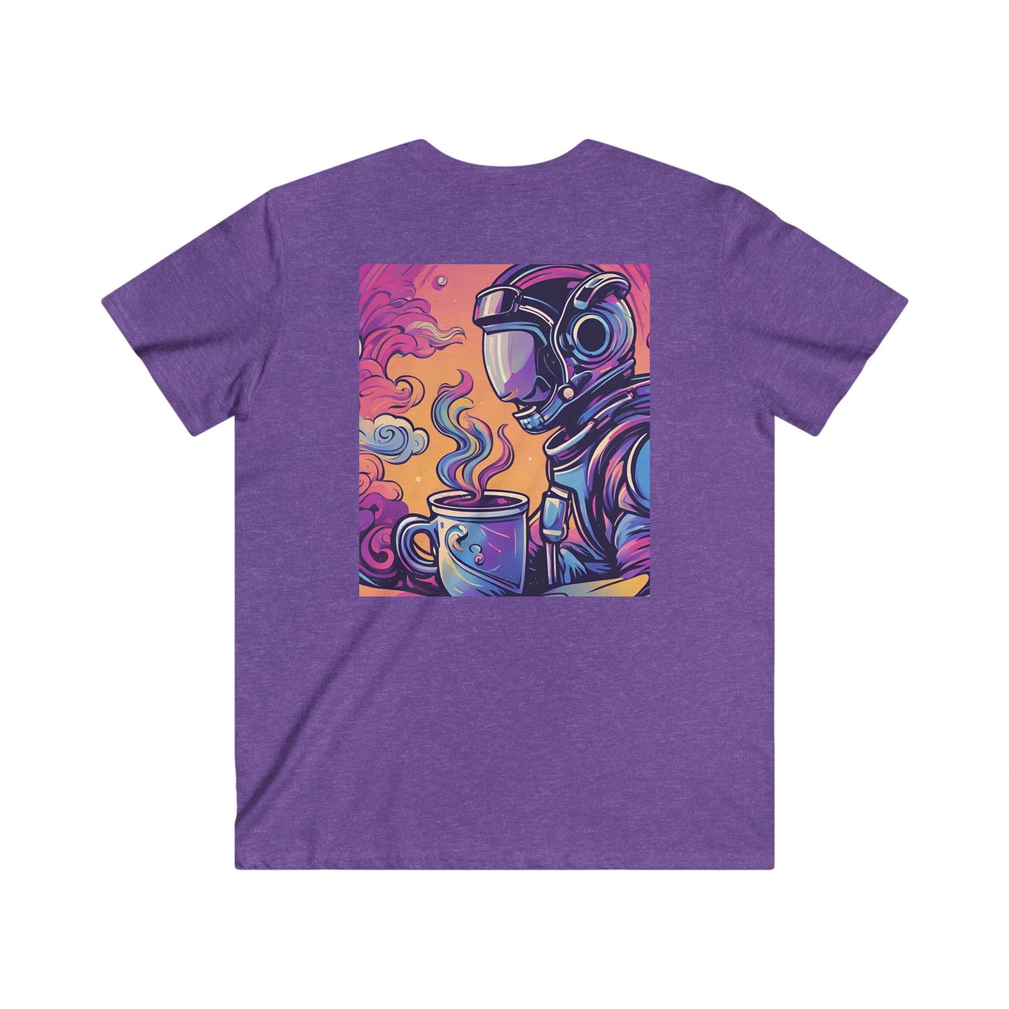 Astronaut Coffee Tee — Retro Cosmic Space Helmet V-Neck Shirt