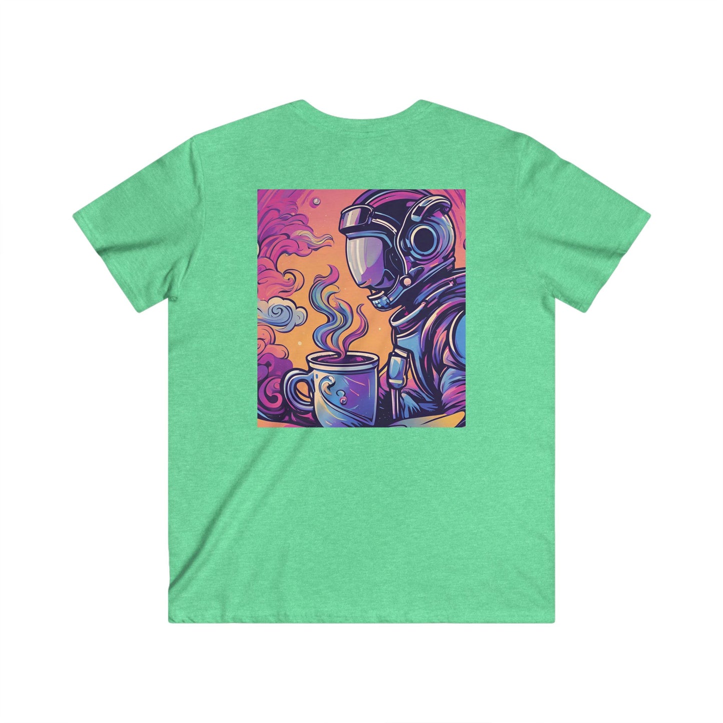 Astronaut Coffee Tee — Retro Cosmic Space Helmet V-Neck Shirt