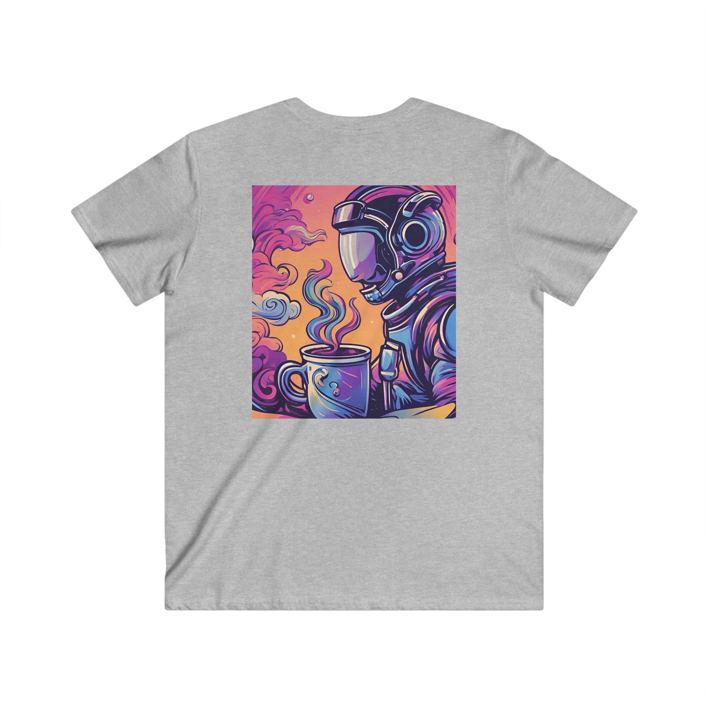 Astronaut Coffee Tee — Retro Cosmic Space Helmet V-Neck Shirt