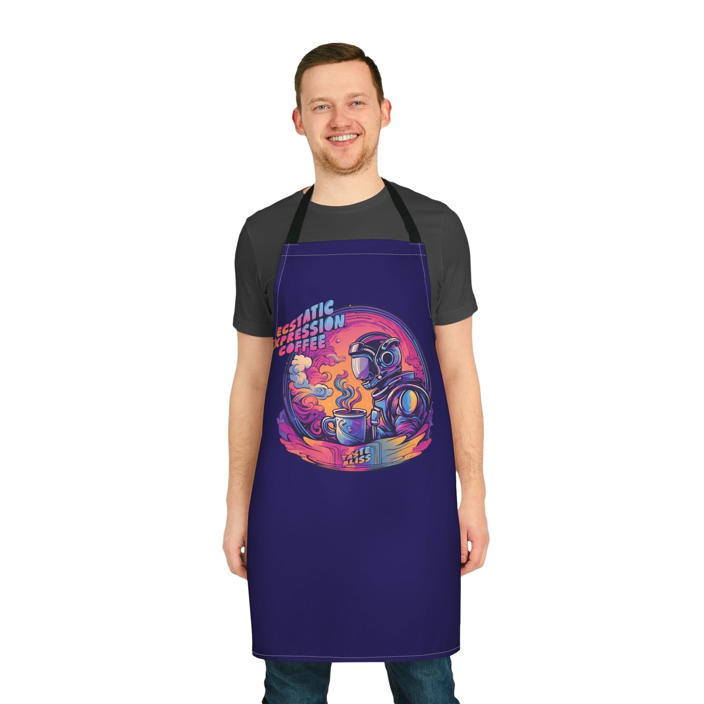 Astronaut Coffee Apron — "Ecstatic Expression Coffee" Graphic Kitchen Apron