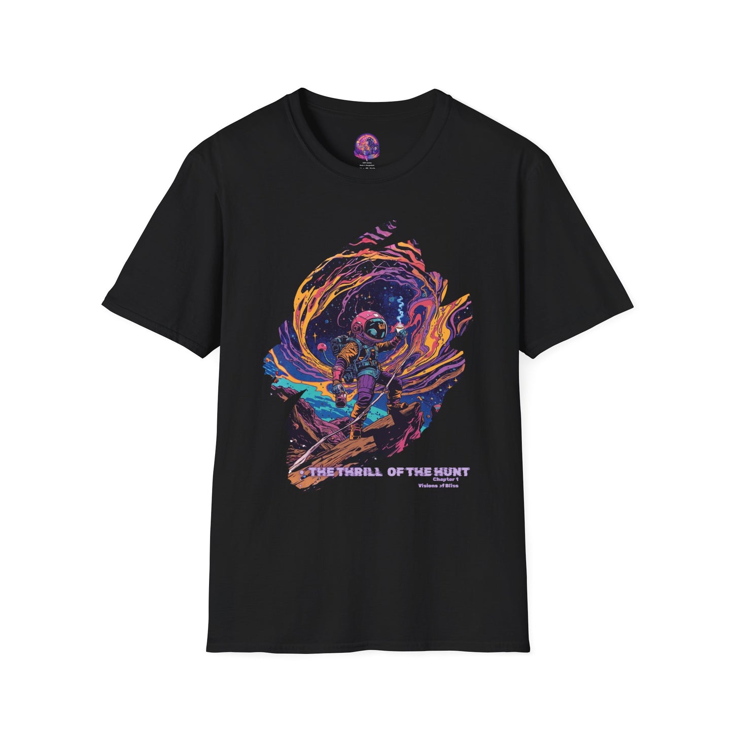 Astronaut Adventure T-Shirt — "Thrill of the Hunt" Neon Space Graphic