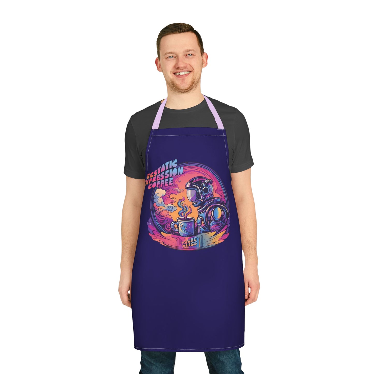 Astronaut Coffee Apron — "Ecstatic Expression Coffee" Graphic Kitchen Apron