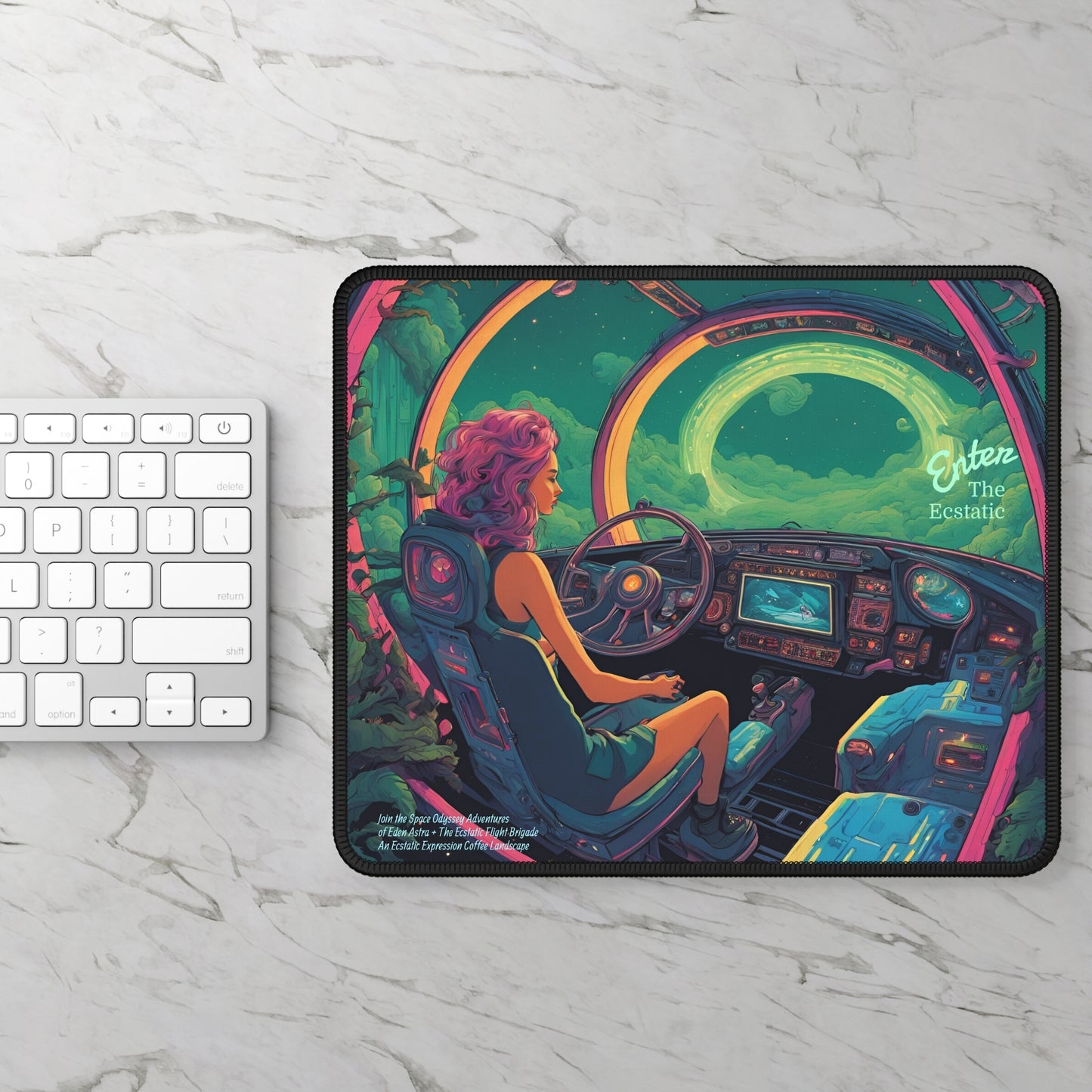 Gaming Mouse Pad — Retro Futuristic 'Enter the Ecstatic' Sci‑Fi Cockpit Design