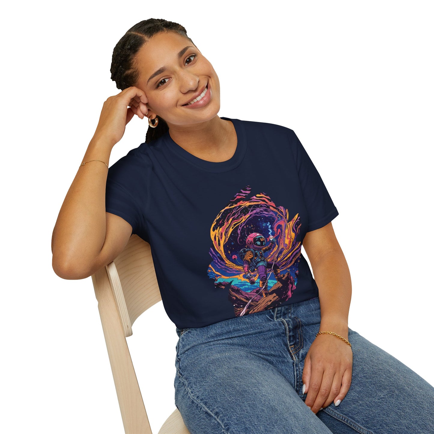 Astronaut Adventure T-Shirt — "Thrill of the Hunt" Neon Space Graphic