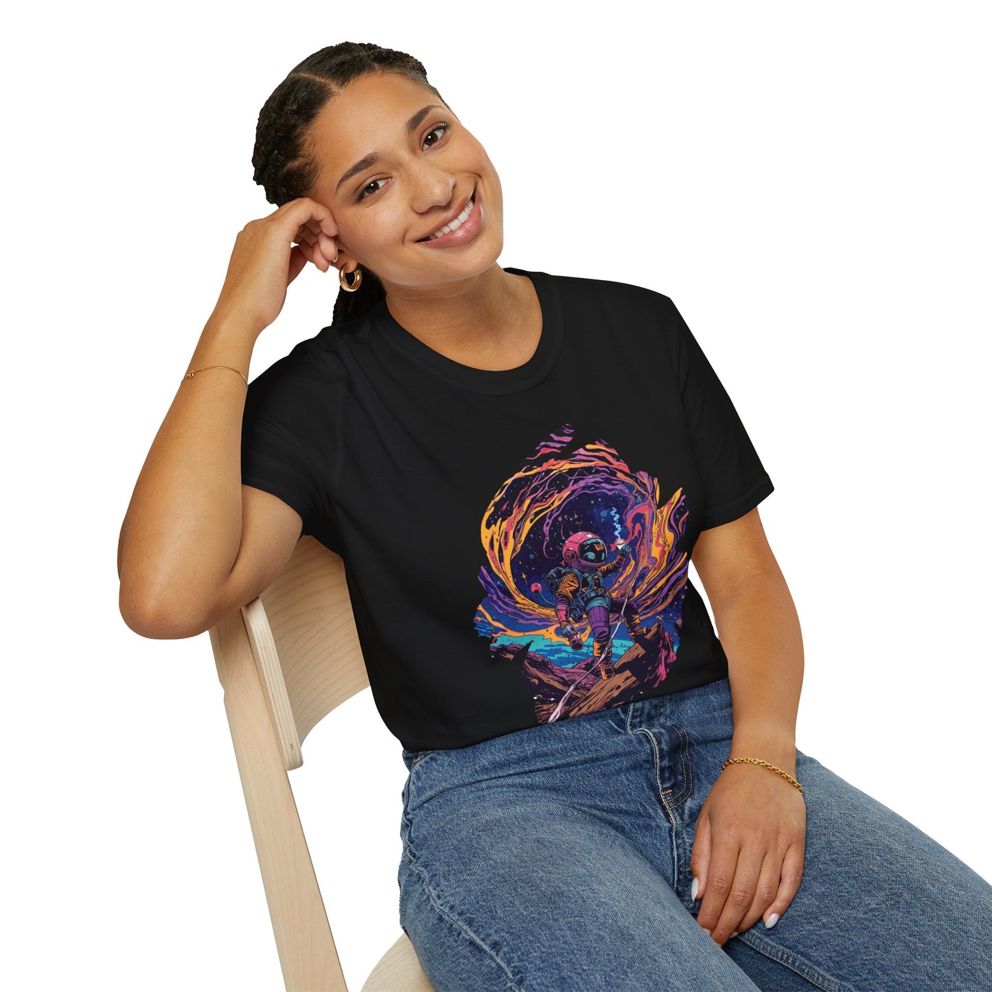 Astronaut Adventure T-Shirt — "Thrill of the Hunt" Neon Space Graphic