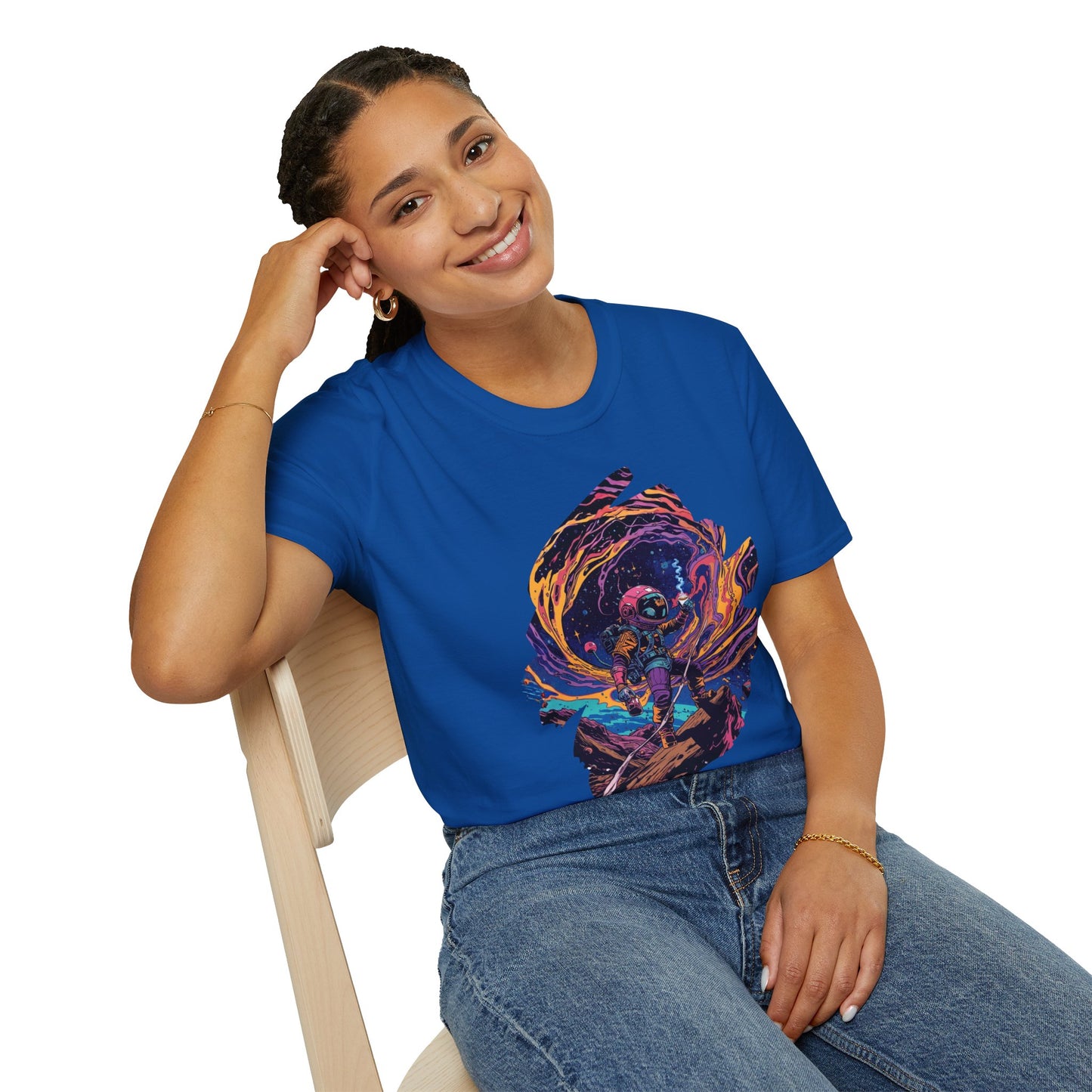 Astronaut Adventure T-Shirt — "Thrill of the Hunt" Neon Space Graphic