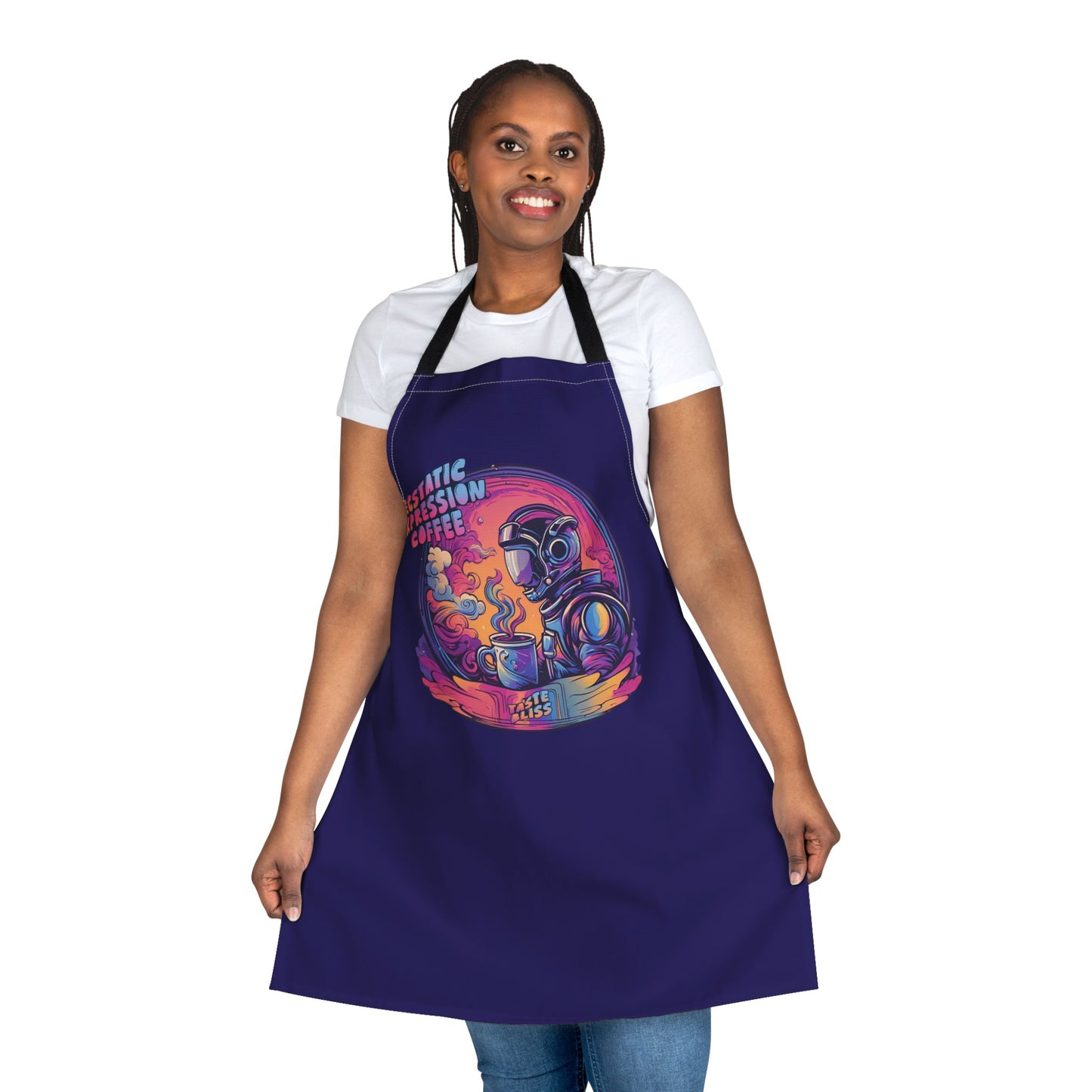 Astronaut Coffee Apron — "Ecstatic Expression Coffee" Graphic Kitchen Apron
