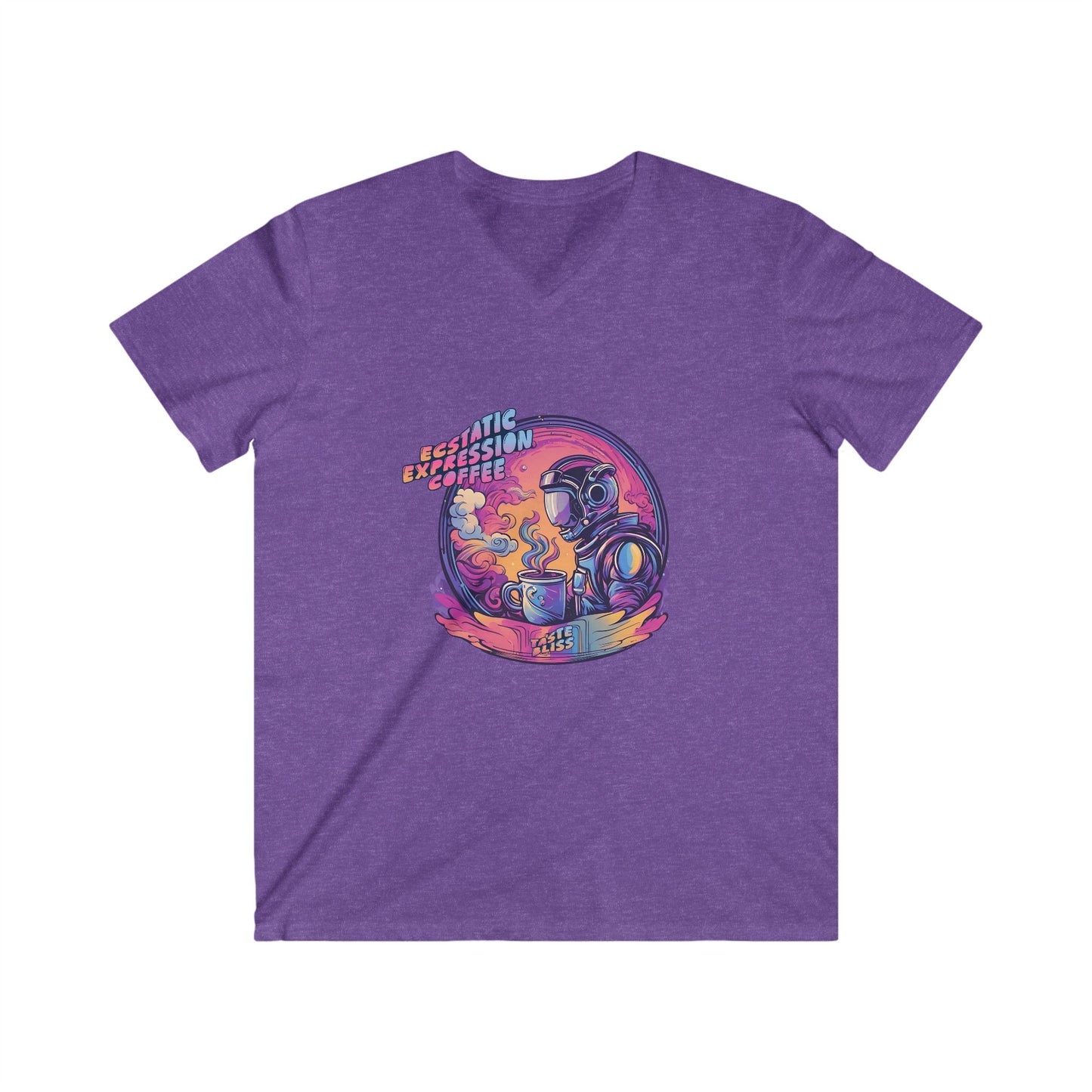Astronaut Coffee Tee — Retro Cosmic Space Helmet V-Neck Shirt