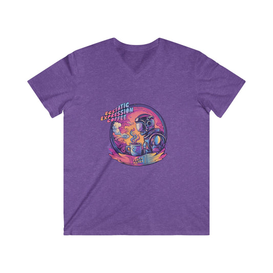 Astronaut Coffee Tee — Retro Cosmic Space Helmet V-Neck Shirt
