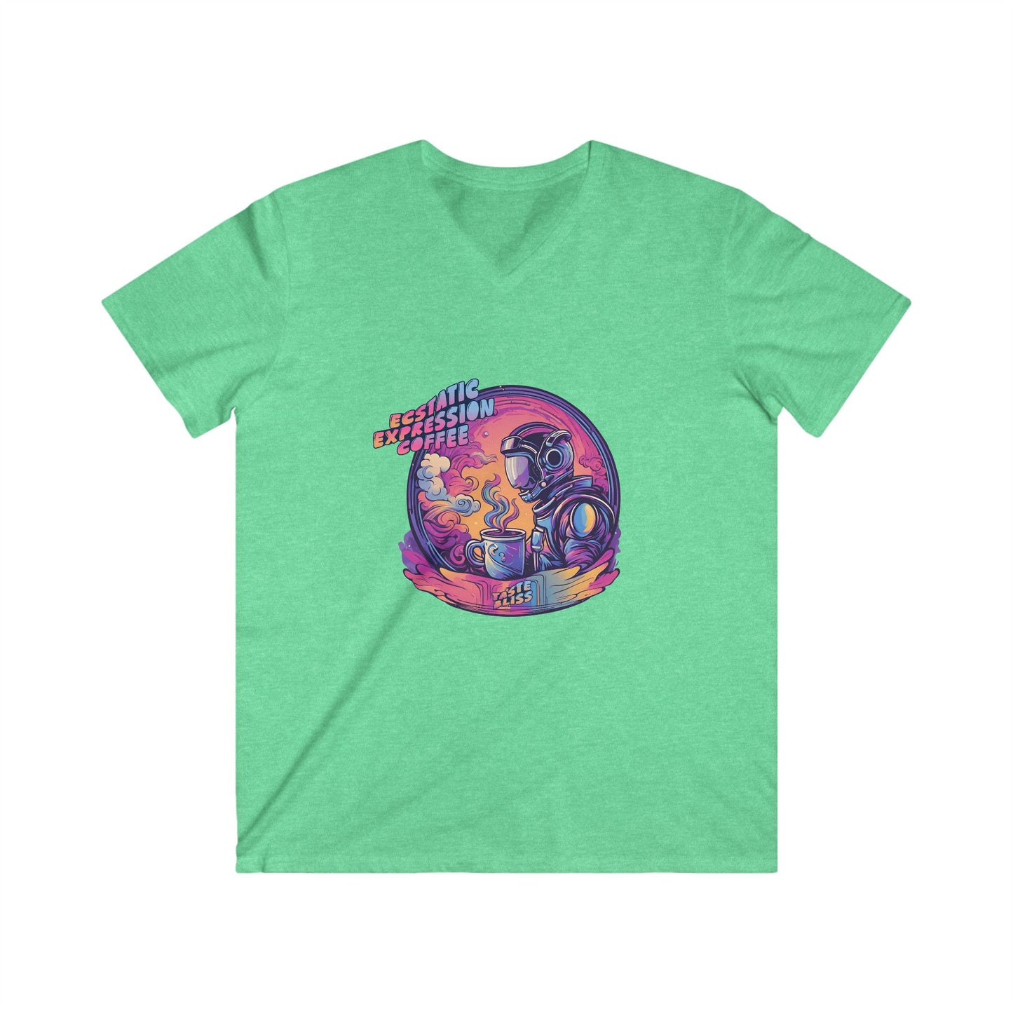Astronaut Coffee Tee — Retro Cosmic Space Helmet V-Neck Shirt