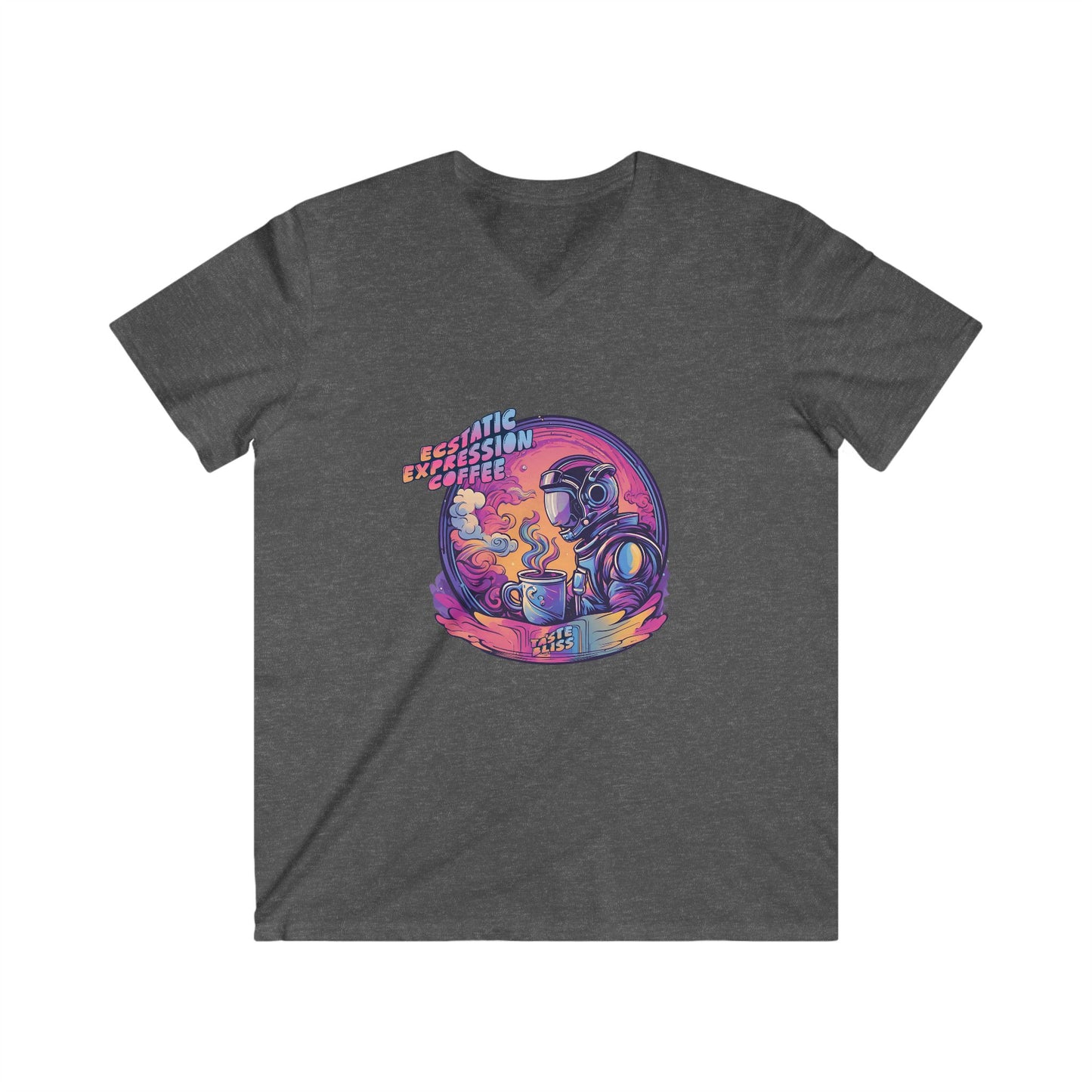 Astronaut Coffee Tee — Retro Cosmic Space Helmet V-Neck Shirt