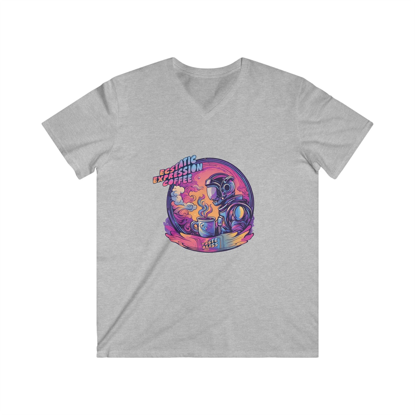 Astronaut Coffee Tee — Retro Cosmic Space Helmet V-Neck Shirt