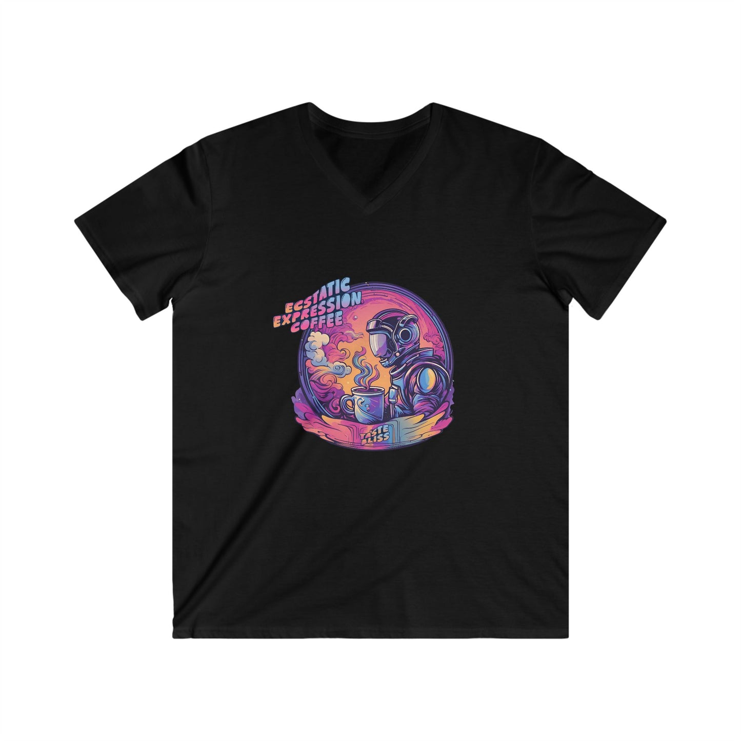 Astronaut Coffee Tee — Retro Cosmic Space Helmet V-Neck Shirt
