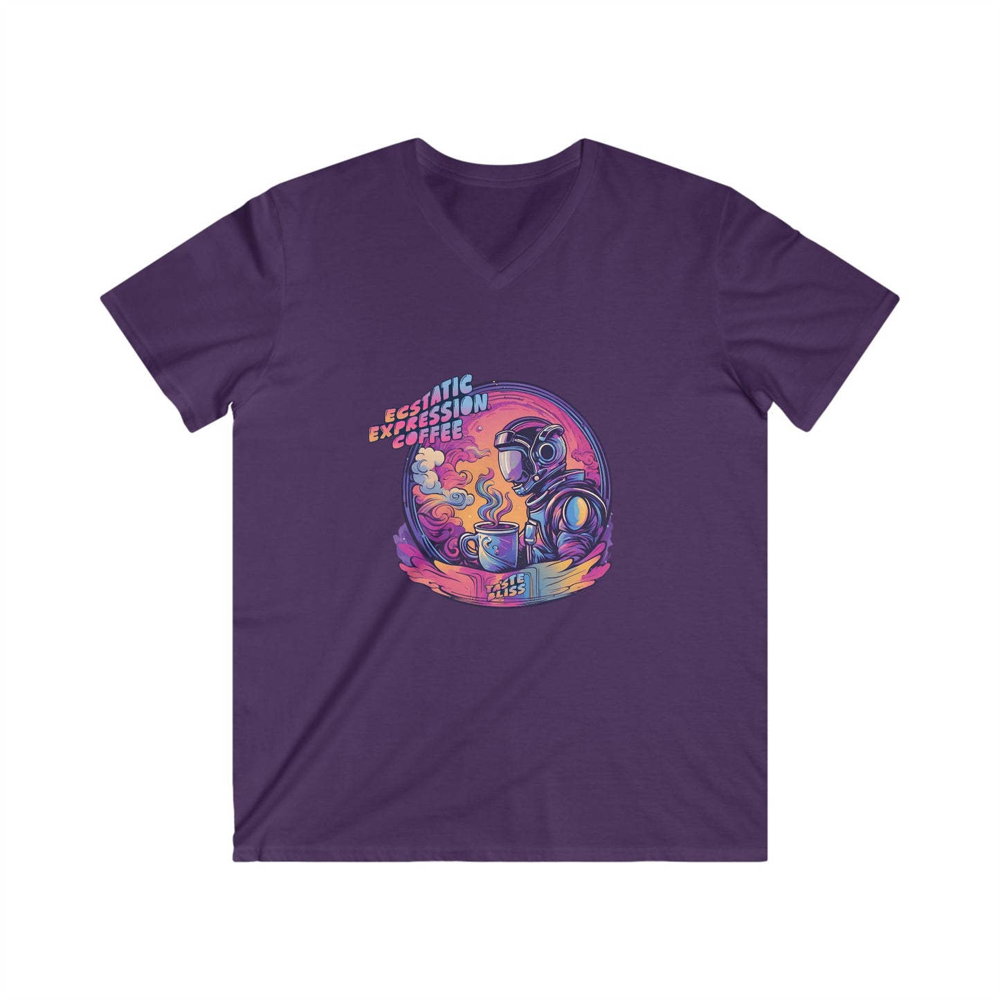 Astronaut Coffee Tee — Retro Cosmic Space Helmet V-Neck Shirt
