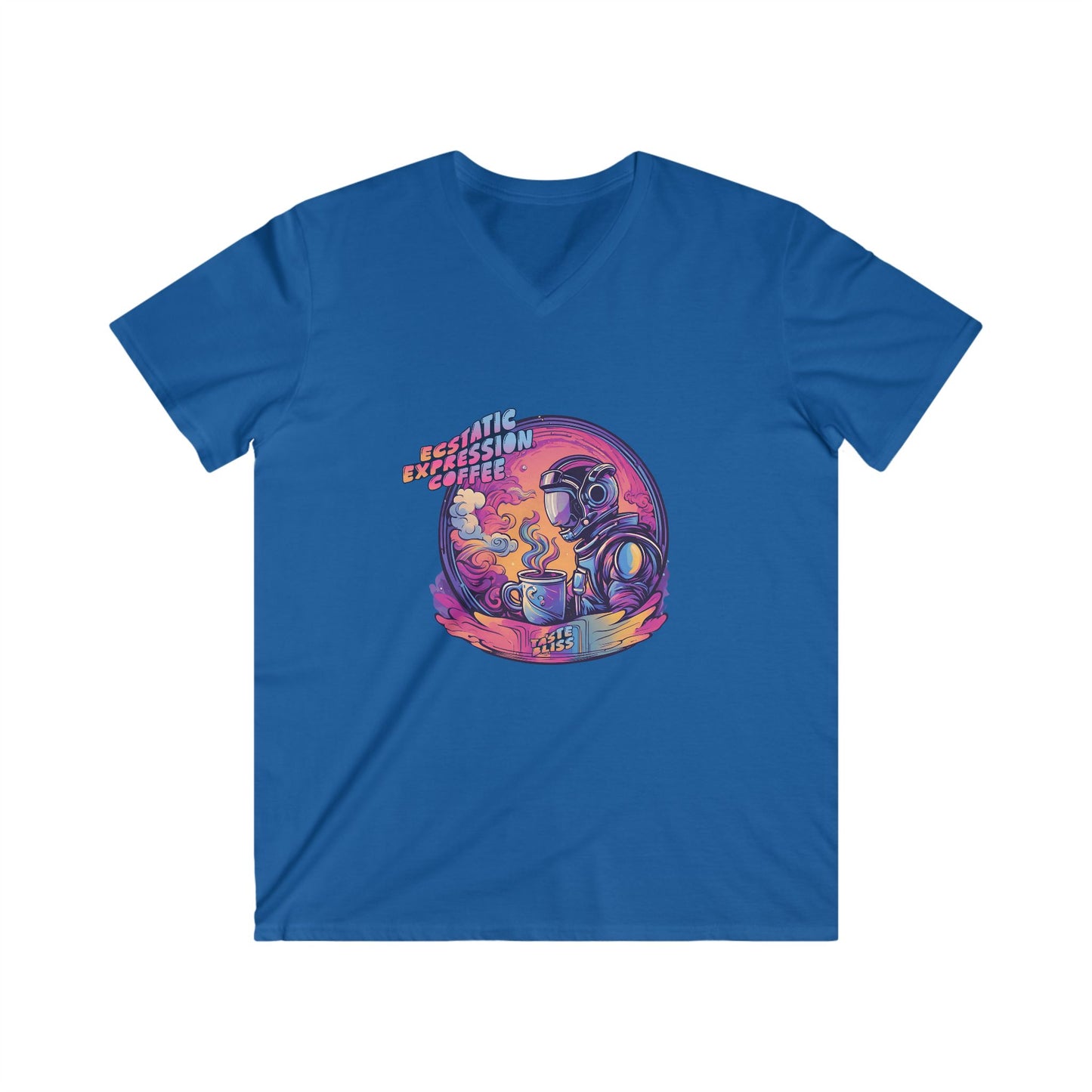 Astronaut Coffee Tee — Retro Cosmic Space Helmet V-Neck Shirt