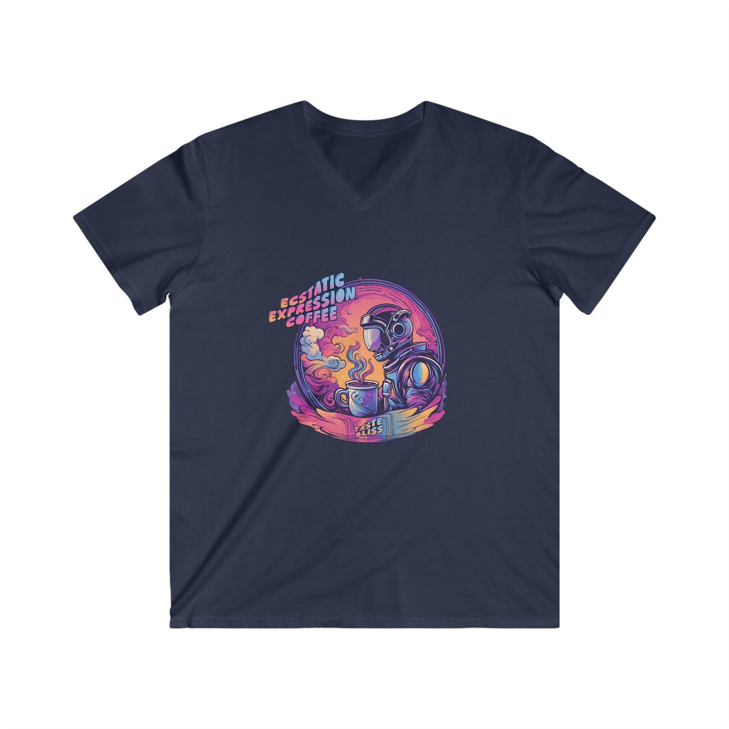Astronaut Coffee Tee — Retro Cosmic Space Helmet V-Neck Shirt