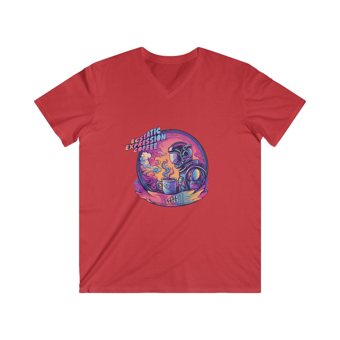 Astronaut Coffee Tee — Retro Cosmic Space Helmet V-Neck Shirt