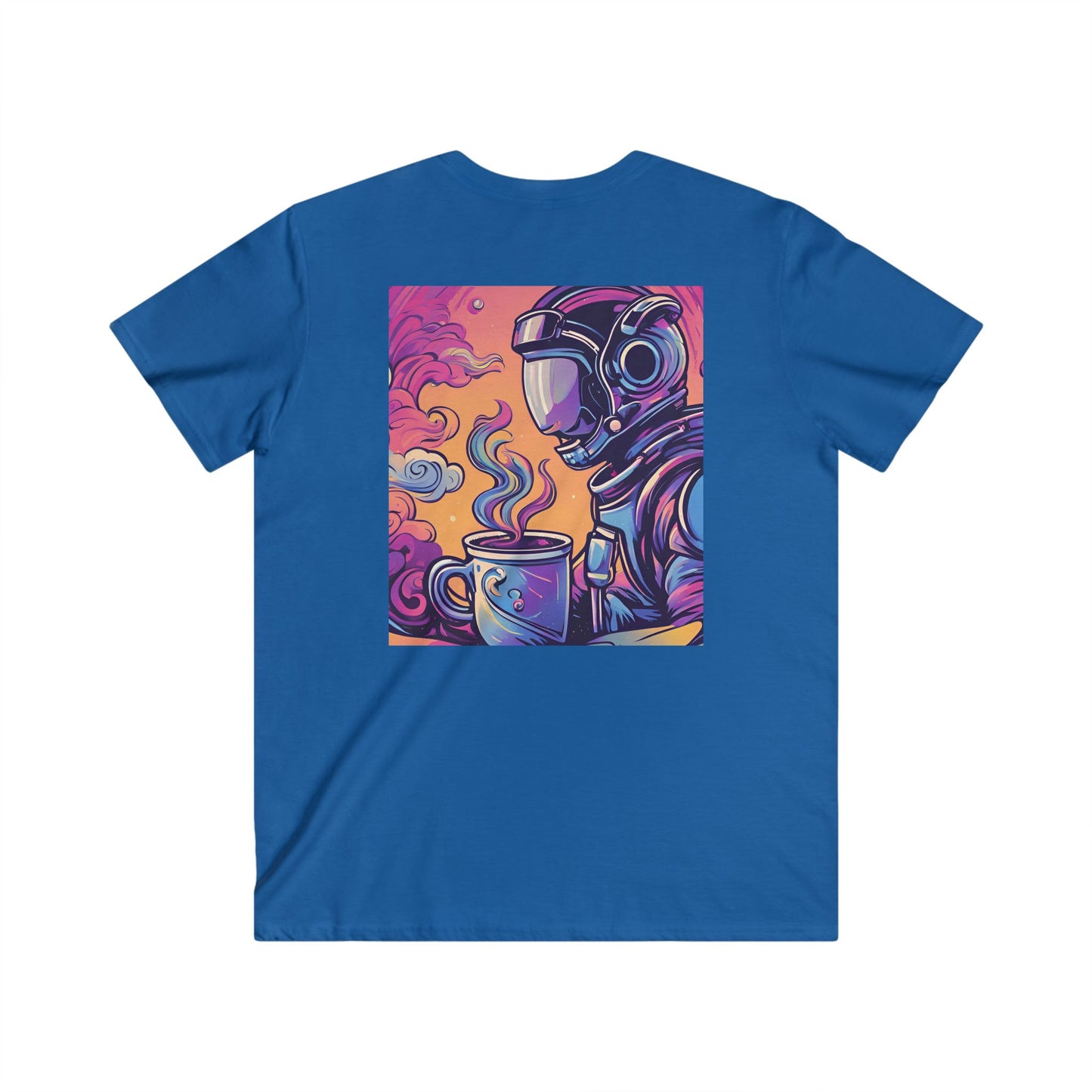 Astronaut Coffee Tee — Retro Cosmic Space Helmet V-Neck Shirt