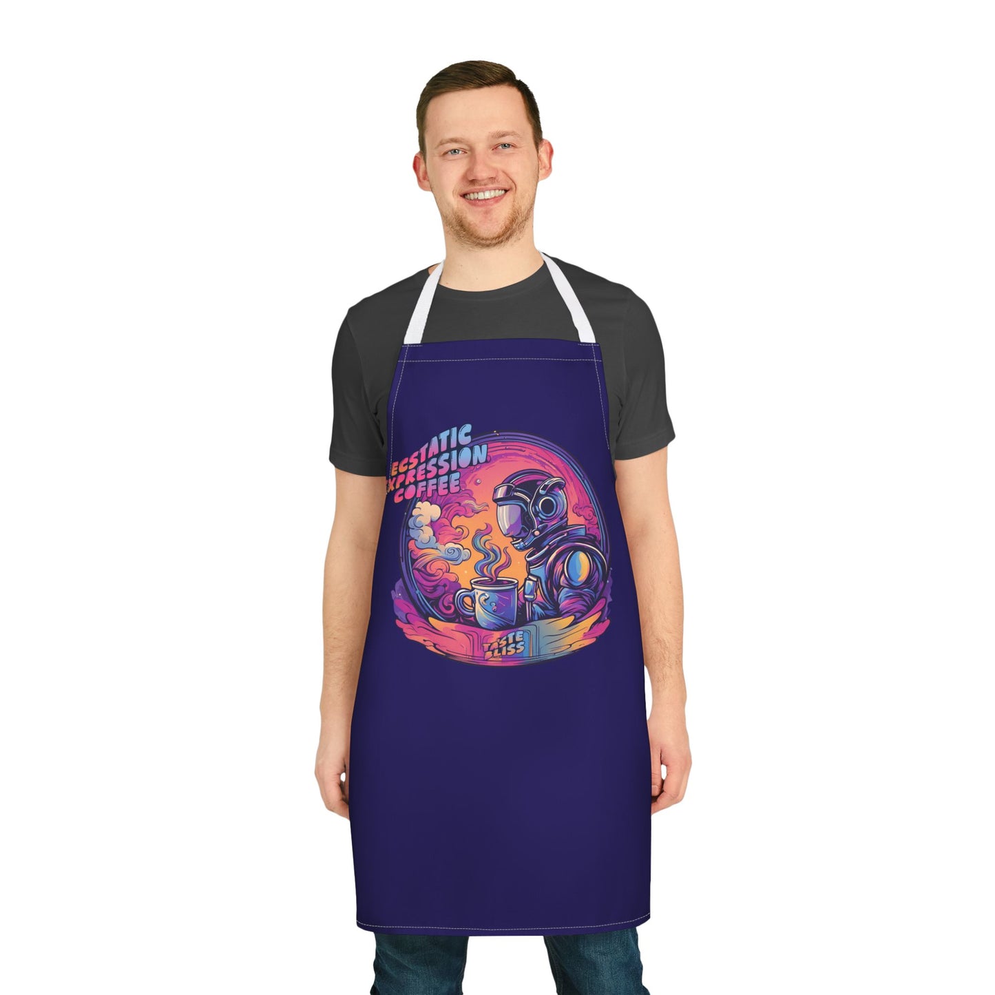 Astronaut Coffee Apron — "Ecstatic Expression Coffee" Graphic Kitchen Apron