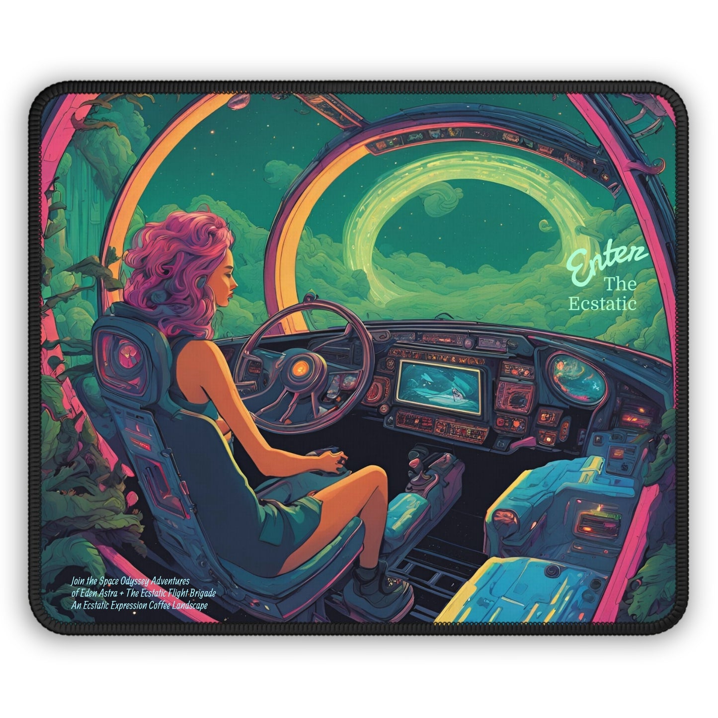 Gaming Mouse Pad — Retro Futuristic 'Enter the Ecstatic' Sci‑Fi Cockpit Design