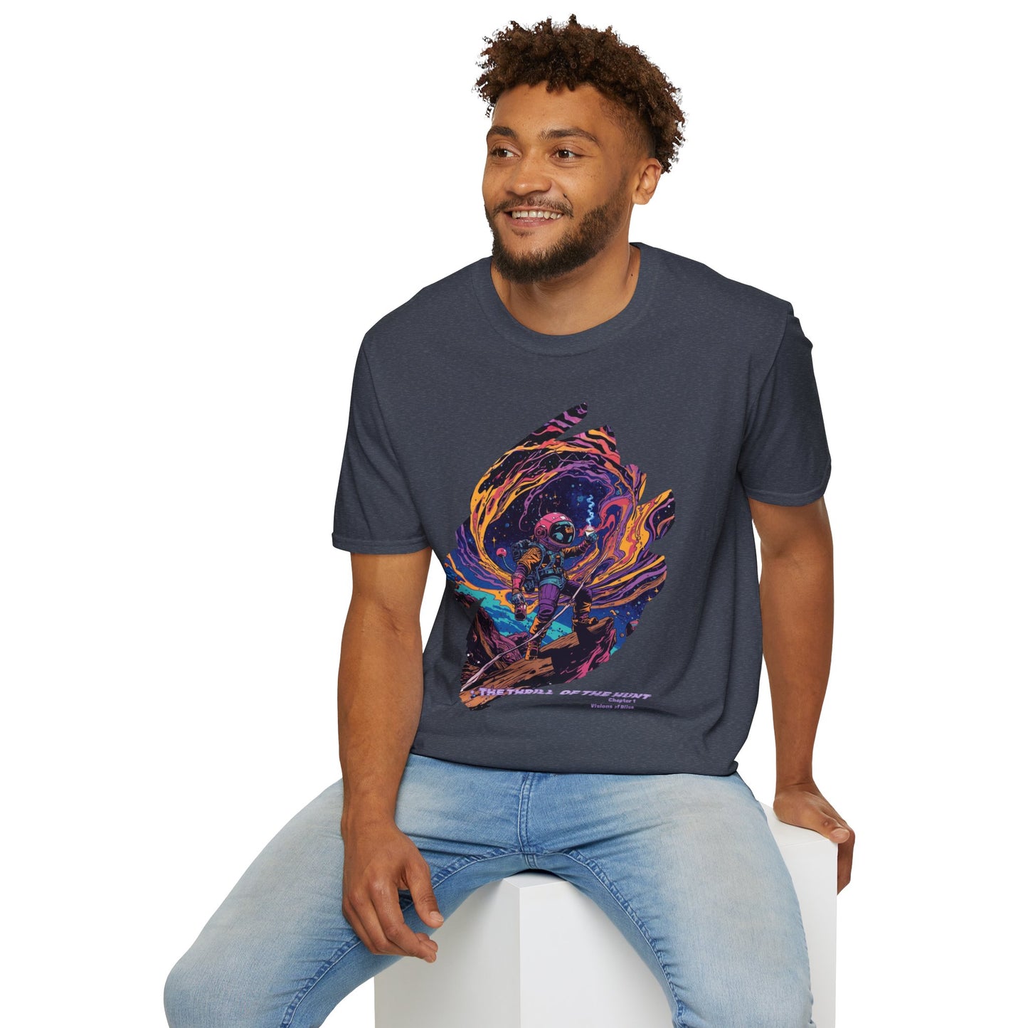 Astronaut Adventure T-Shirt — "Thrill of the Hunt" Neon Space Graphic