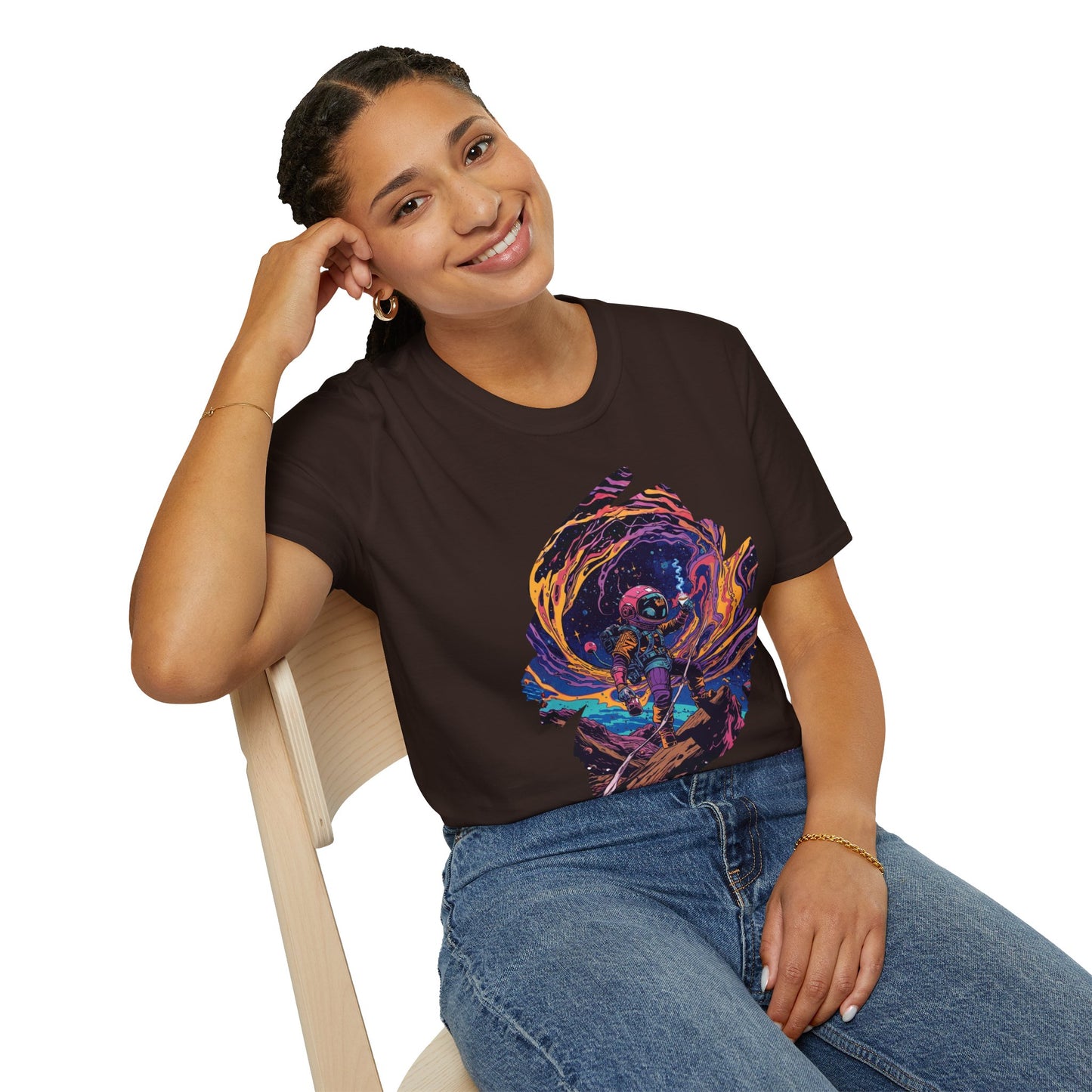 Astronaut Adventure T-Shirt — "Thrill of the Hunt" Neon Space Graphic