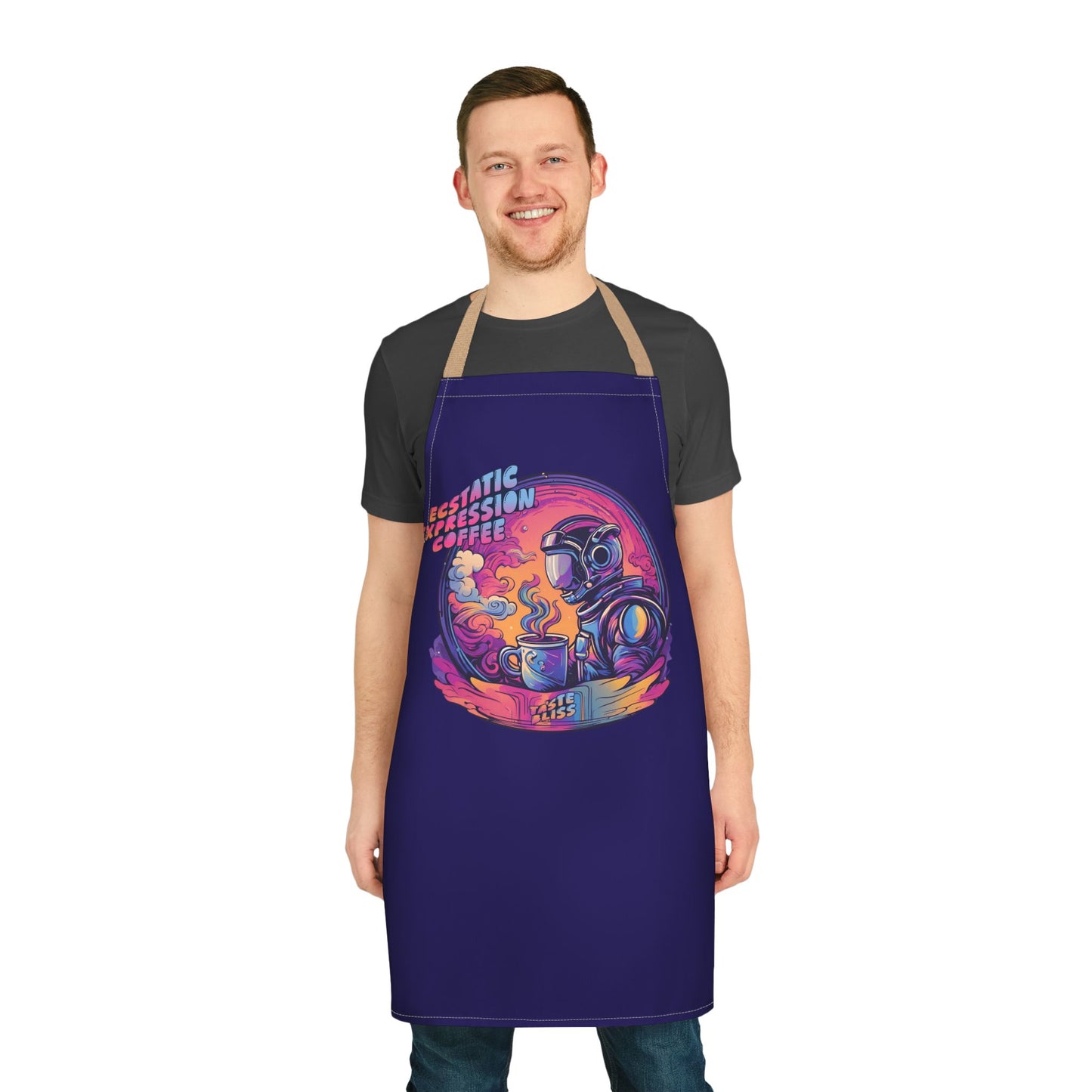 Astronaut Coffee Apron — "Ecstatic Expression Coffee" Graphic Kitchen Apron