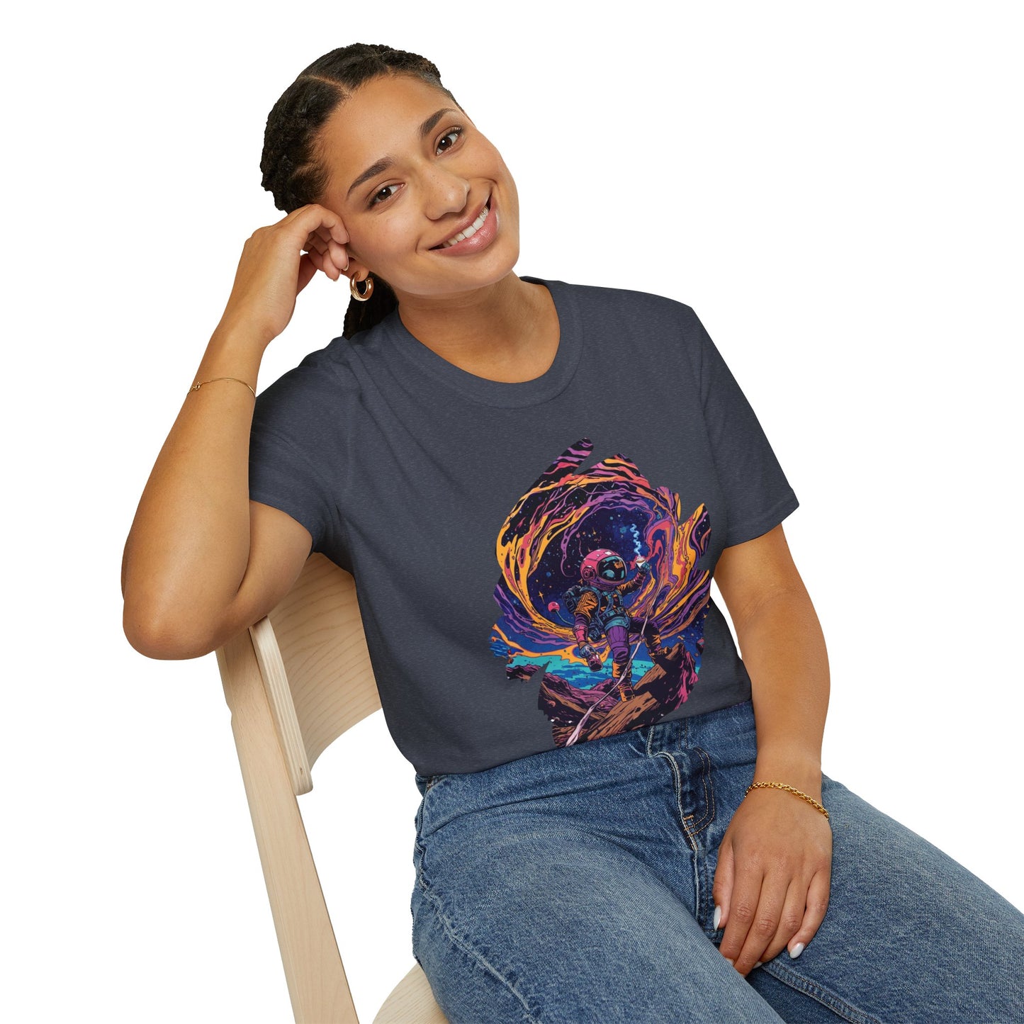 Astronaut Adventure T-Shirt — "Thrill of the Hunt" Neon Space Graphic